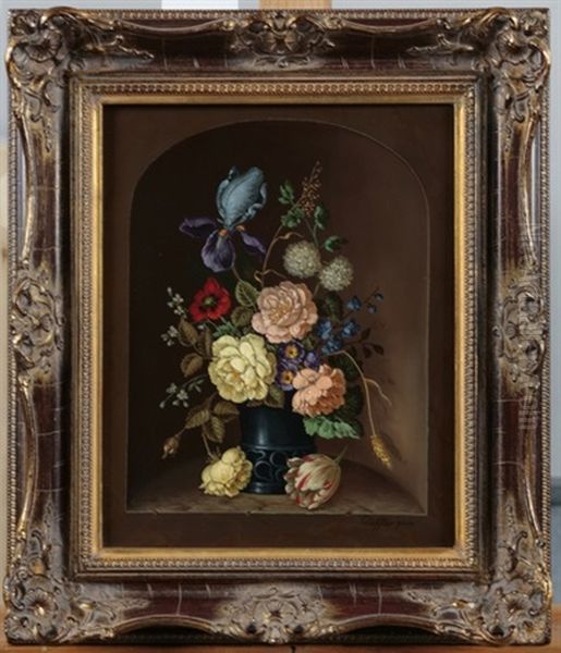 Blumenstilleben In Einem Erkerfenster Oil Painting by Franz Loeffler