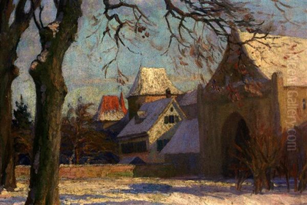 Stadt Im Winter (regensburg?) Oil Painting by Franz Loeffler