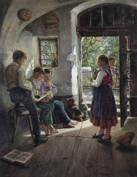 Preparing For A Lesson Oil Painting by Hugo Loffler