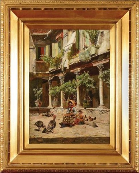 Femme Et Enfants Dans Une Cour De Palais Venitien, 1883 Oil Painting by Logsdail William