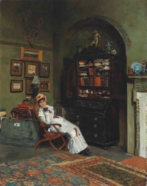 Portrait Of Esther Kenworthy Waterhouse In The Artist's Studio, Primrose Hill Oil Painting by Logsdail William