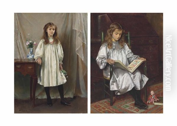 Two Portraits Of The Artist's Daughter, Mary Oil Painting by Logsdail William