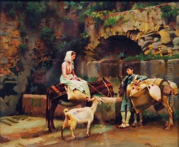 Meeting At The Watering Trough Oil Painting by Logsdail William