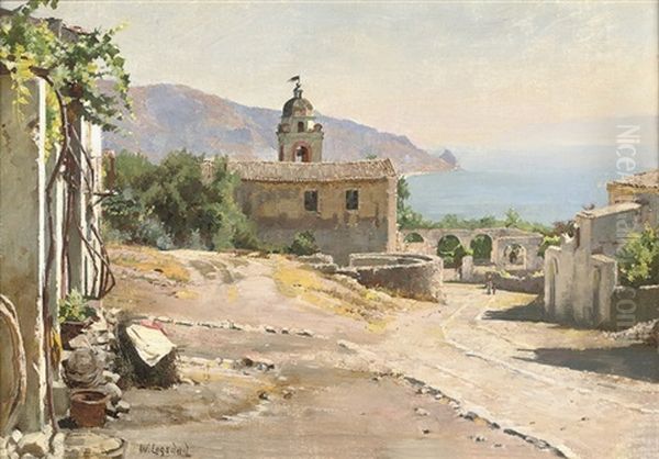 An Italian Village Overlooking The Sea Oil Painting by Logsdail William
