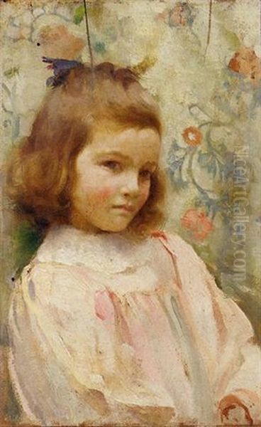 Portrait Of A Young Girl In A Pink Dress Oil Painting by Logsdail William