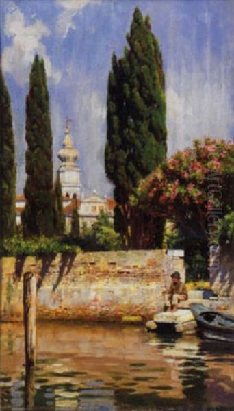 Fishing In The Laguna, Venice Oil Painting by Logsdail William
