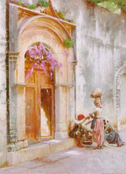A Street Scene In Taormina Oil Painting by Logsdail William