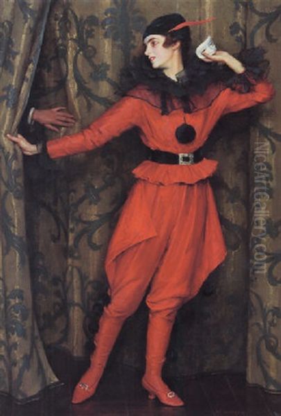 The Artists Daughter, Mary, As A Pierrot Oil Painting by Logsdail William