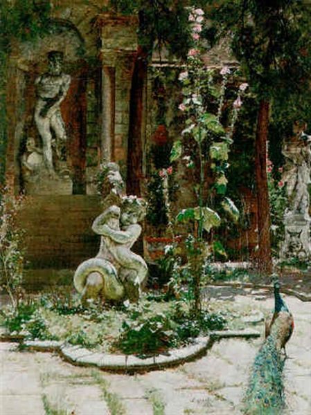The Garden Of The Palazzo Malipiero (now Barnabo), Adjoining Campo San Samuele And The Grand Canal, Venice Oil Painting by Logsdail William