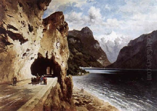 Die Achsenstrasse Am Vierwaldstattersee Oil Painting by August Loehr