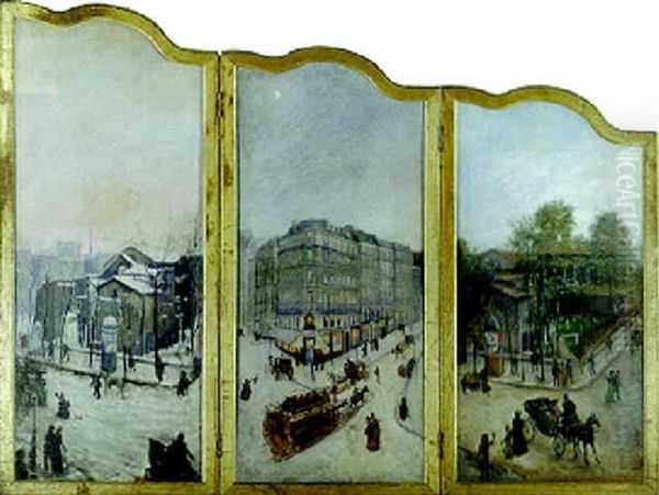 A Winter Street Scene Oil Painting by Luigi Loir