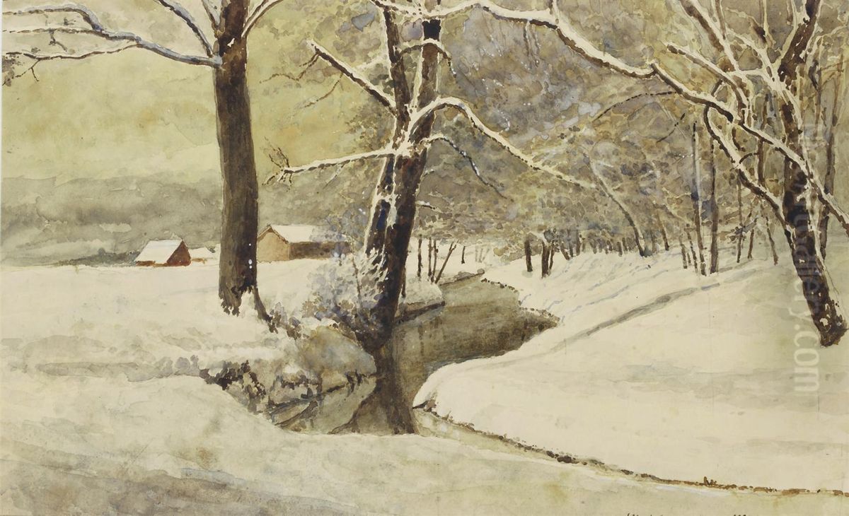 A Wooded Landscape In Winter Oil Painting by Albert Nikolaevich Benois