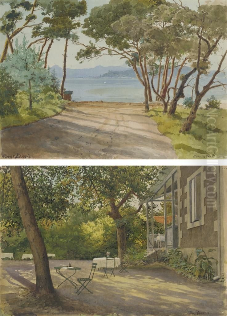 Juan Les Pins, Cotes D'azur; And A Garden With Tables Oil Painting by Albert Nikolaevich Benois