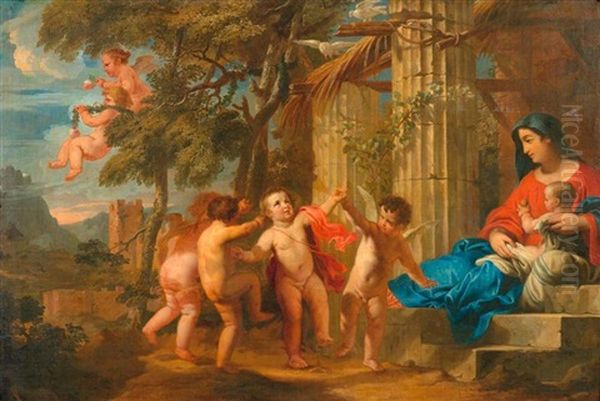 Madonna Mit Kind Und Tanzenden Putti Oil Painting by Nicolas Loir