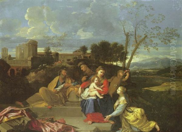 The Holy Family With Saint Mary Magdalen In An Arcadian Landscape Oil Painting by Nicolas Loir