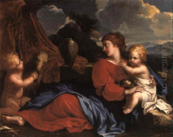 Vierge A L'enfant Avec Saint Jean Baptiste Enfant Dans Un Paysage Oil Painting by Nicolas Loir