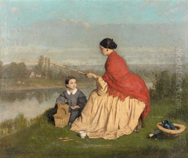 Les Jeunes Pecheuses Oil Painting by Leon Henri Antoine Loire