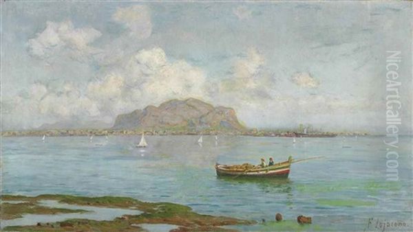 The Bay Of Palermo, Monte Pellegrino Beyond Oil Painting by Francesco Lojacono