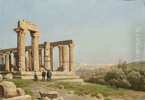 Tempio Di Giunone Con Agrigento Sullo Sfondo Oil Painting by Francesco Lojacono