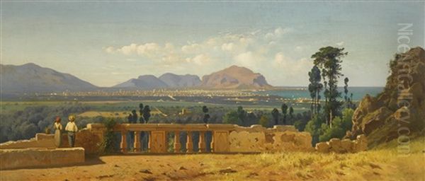 Palermo And Mount Pellegrino Oil Painting by Francesco Lojacono