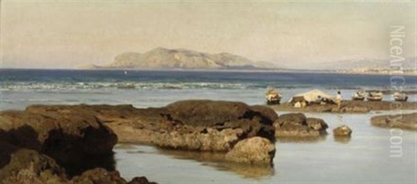 Palermo, Veduta Costiera Con Monte Pellegrino Oil Painting by Francesco Lojacono