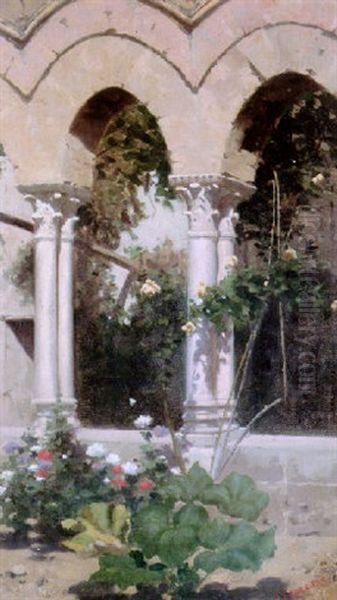 A Corner Of The Courtyard Oil Painting by Francesco Lojacono
