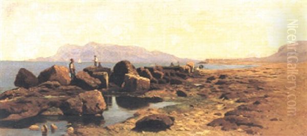 Marina Con Visita Di Palermo E Monte Pellegrino Oil Painting by Francesco Lojacono