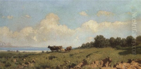 Paesaggio Palermitano Con Pascolo E Veduta Parziale Del Monte Pellegrino Oil Painting by Francesco Lojacono