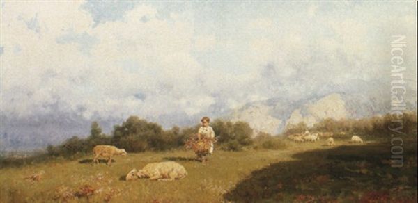 The Young Shepherdess Oil Painting by Francesco Lojacono