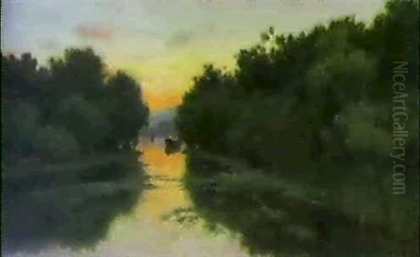 Sul Fiume Al Tramonto Oil Painting by Francesco Lojacono