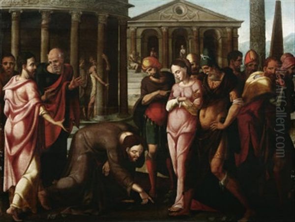 Christus Und Die Ehebrecherin Oil Painting by Lambert Lombard