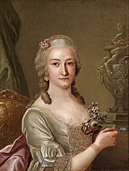 Portratt Av Dam I Gra Klanning Oil Painting by Lorens Lonberg