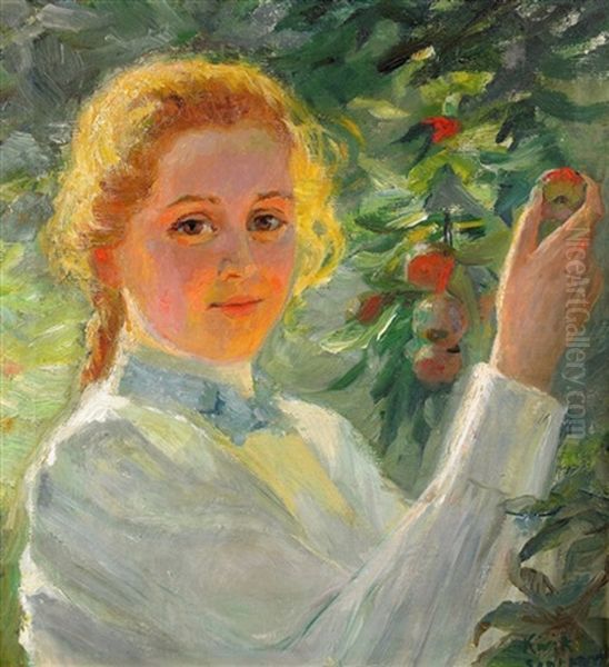Appleplockerska - Motiv Fran Kivik Oil Painting by Emilia Loenblad