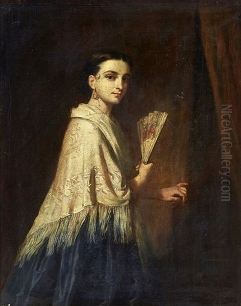 Spanish Lady With A Fan Oil Painting by Edwin Longsden Long