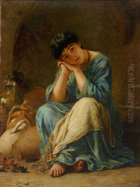 An Ionian Pottery Seller Oil Painting by Edwin Longsden Long