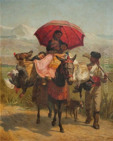 Going To Market Oil Painting by Edwin Longsden Long
