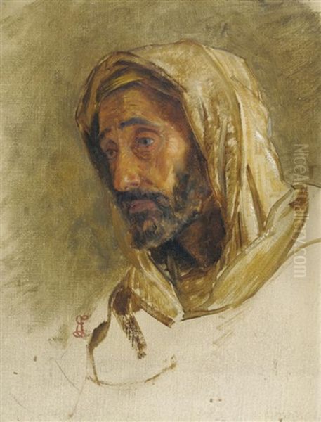 Study Of A Bearded Arab Gentlemn Oil Painting by Edwin Longsden Long