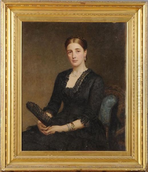 Portrait Of A Lady With Fan Oil Painting by Edwin Longsden Long