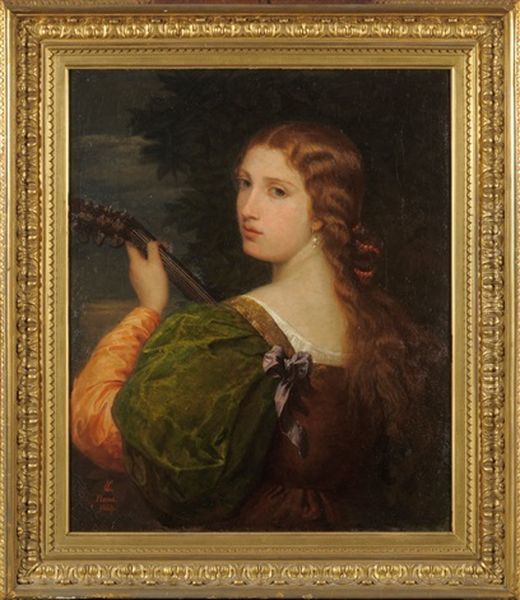Portrait Of A Young Lady, Half Length, Holding A Lute Oil Painting by Edwin Longsden Long