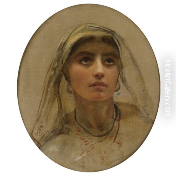 Head Of An Arab Girl Oil Painting by Edwin Longsden Long