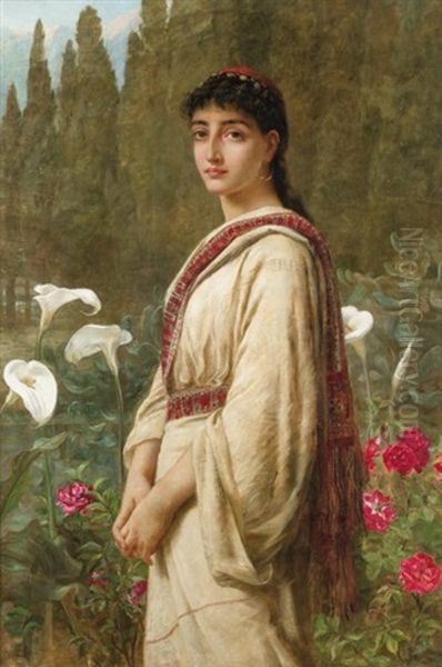 An Eastern Lily (un Lys Oriental) Oil Painting by Edwin Longsden Long