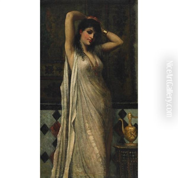 Egyptian Girl In Interior Oil Painting by Edwin Longsden Long
