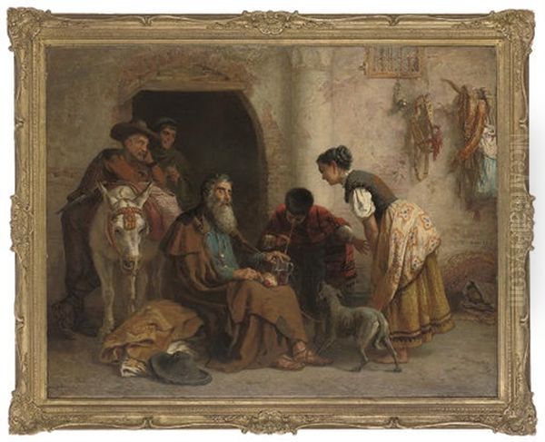 Lazarillo And The Blind Beggar Oil Painting by Edwin Longsden Long