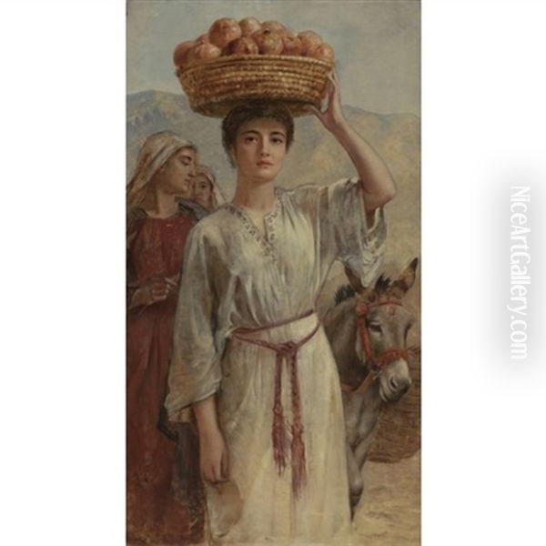 Carrying A Basket Full Of Pomegranates Oil Painting by Edwin Longsden Long