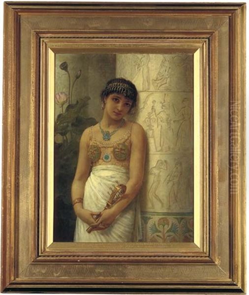 An Egyptian Girl With A Sistrum Oil Painting by Edwin Longsden Long
