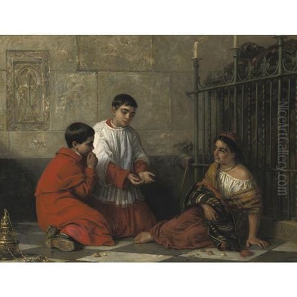 The Choir Boys And The Gypsy Oil Painting by Edwin Longsden Long