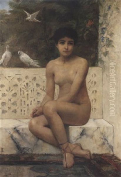 Ready For The Bath Oil Painting by Edwin Longsden Long