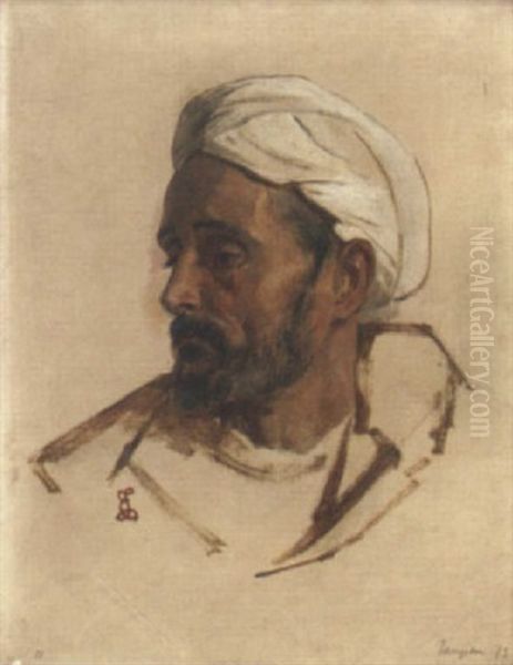 Head Study Of An Arab Oil Painting by Edwin Longsden Long