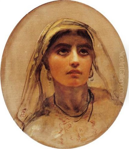 Study Of The Head Of An Arab Girl Oil Painting by Edwin Longsden Long