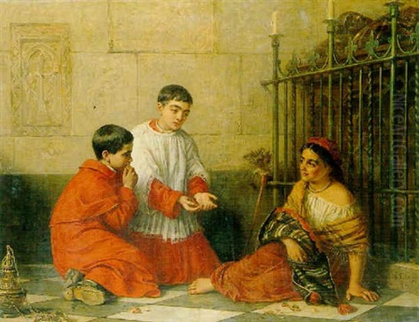 Le Partage Des Chataignes Oil Painting by Edwin Longsden Long